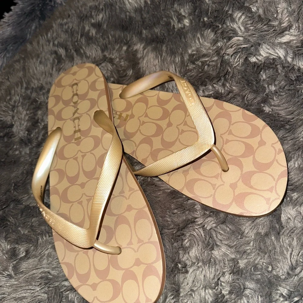 Coach Gold and Tan Signature Sandals - Picture 2 of 10